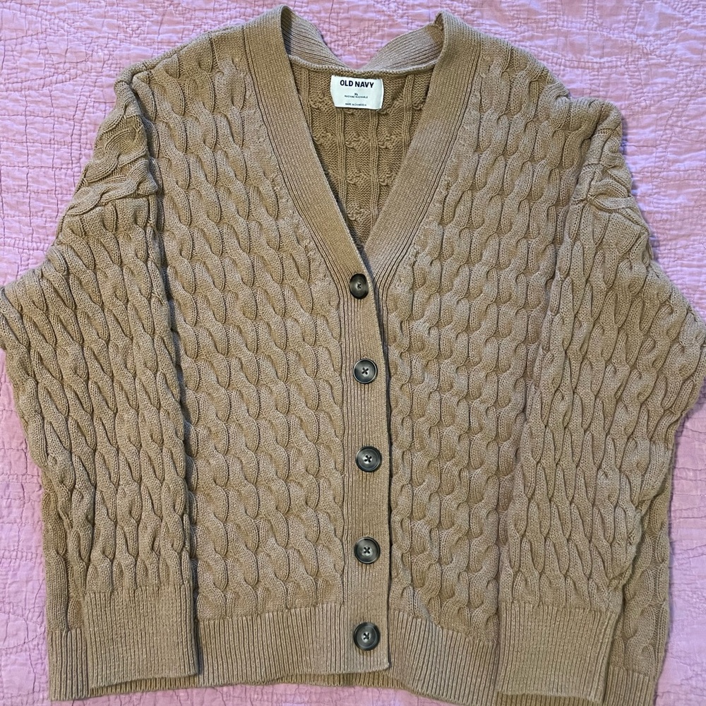 Old Navy Women's Tan Cable Knit Cardigan XL